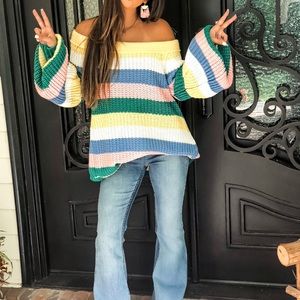 Colorful Stripe off the shoulder Sweater